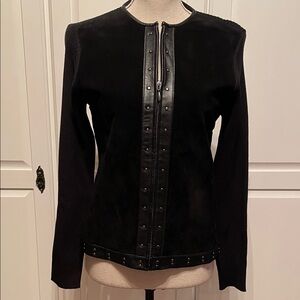 Vintage Escapade Black Suede, Leather Trim and Knit Studded Women's Jacket
